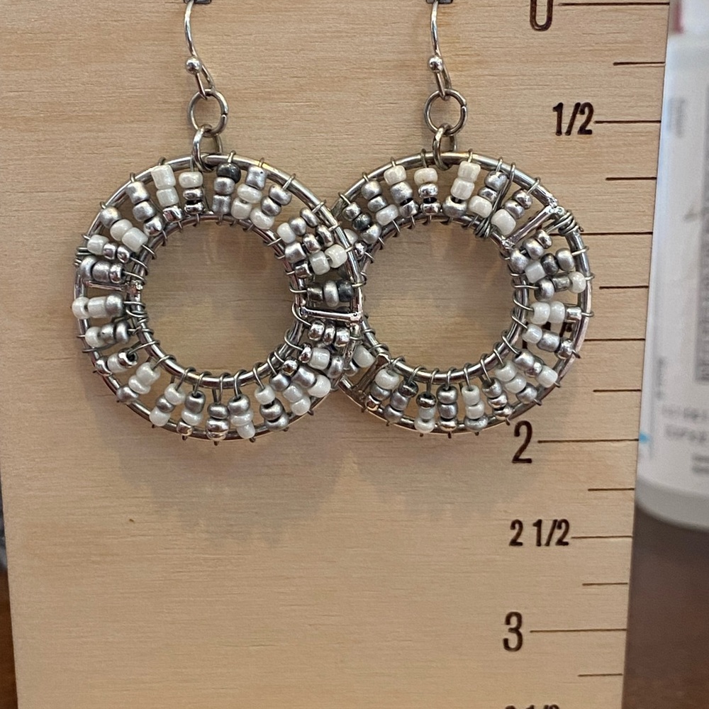 925 sterling silver and beads in circular pattern, beaded dangle earrings